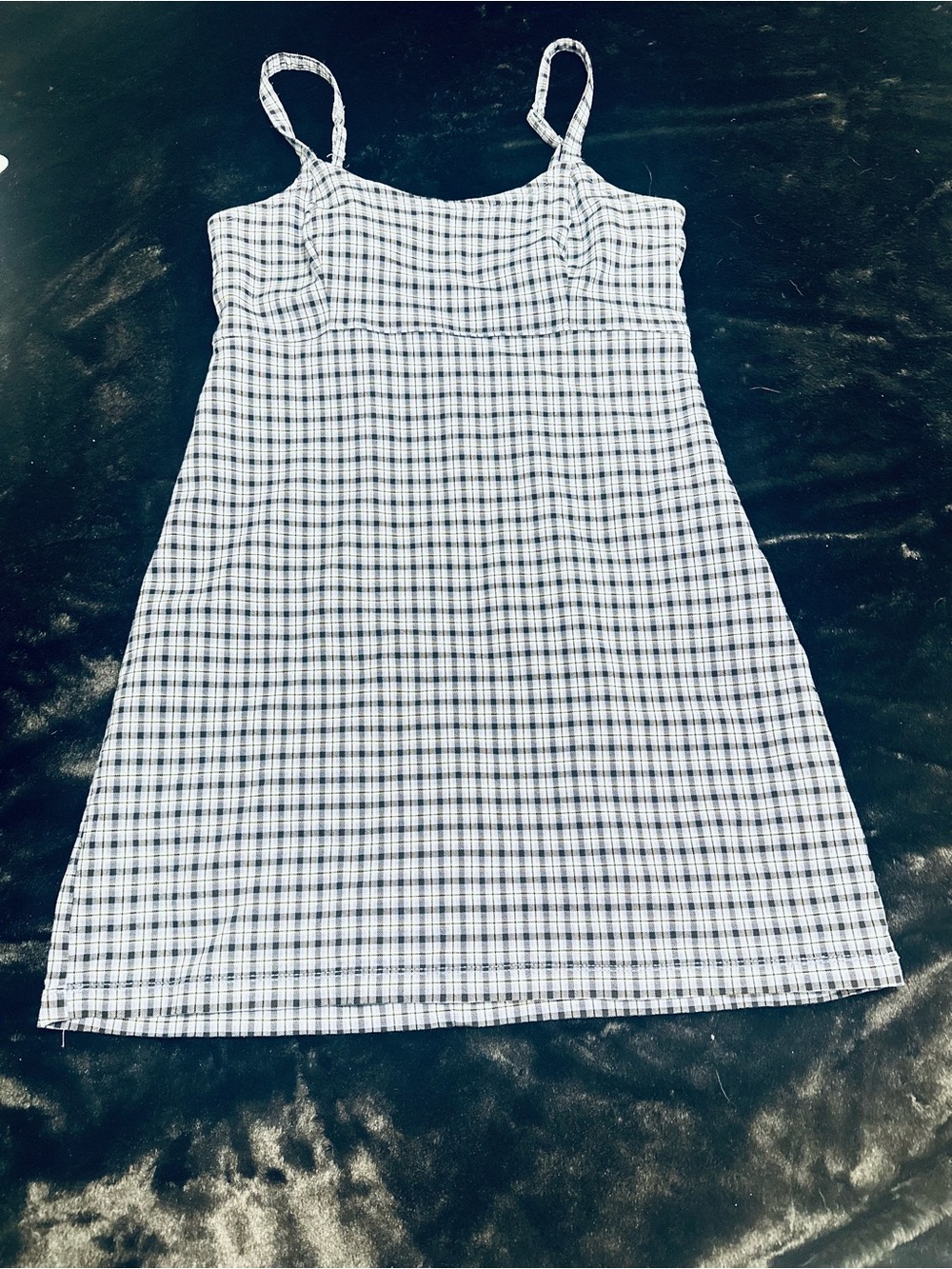 Hollister Vintage Y2K Stretchy Blue and White Plaid Spaghetti Strap Dress
